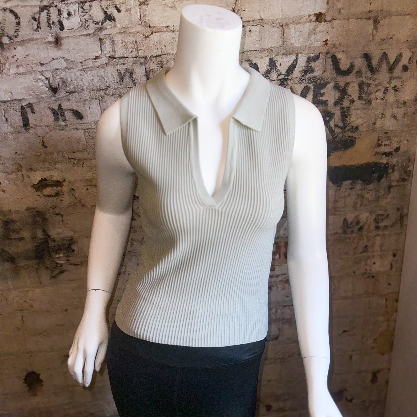 Light Sage Collared & Ribbed Tank