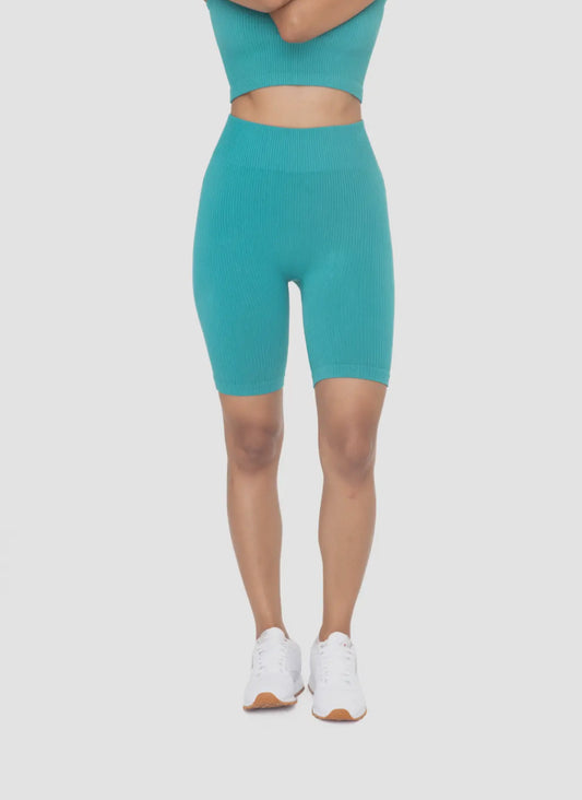 Teal Ribbed Seamless Biker Shorts