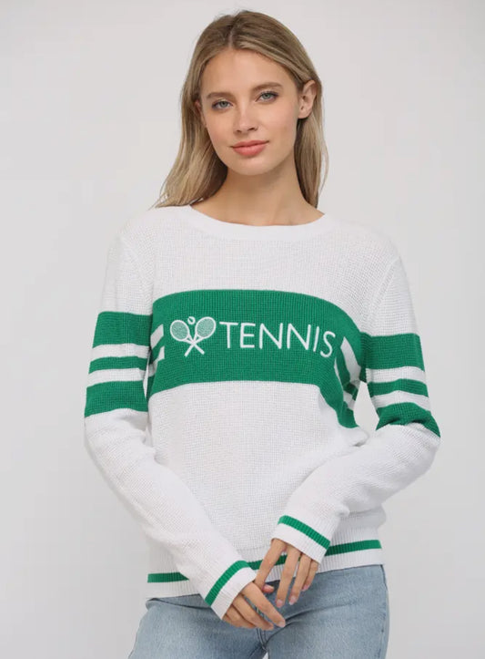 Embroidered Tennis Crew Neck Sweater