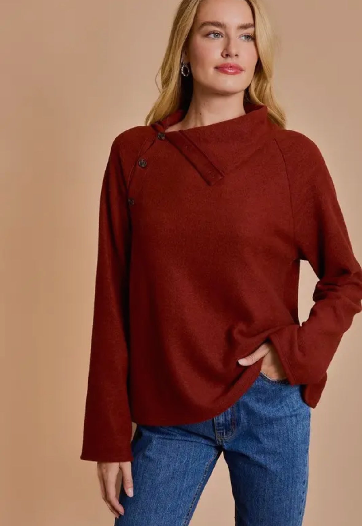 Rust Button Placket Sweater