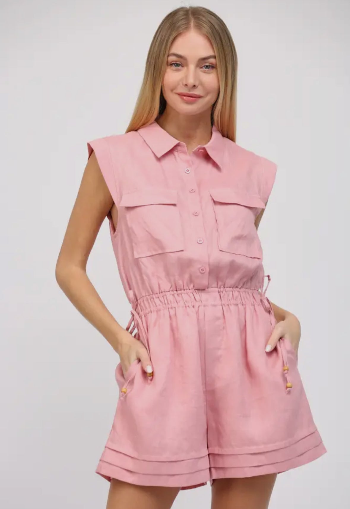 Rose Pink Linen Romper