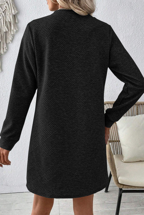 Black Textured Long Sleeve Dress