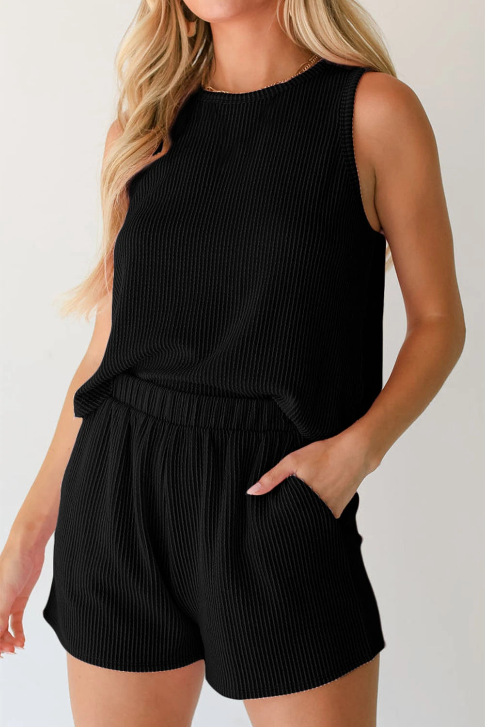 Black Corded Shorts Set