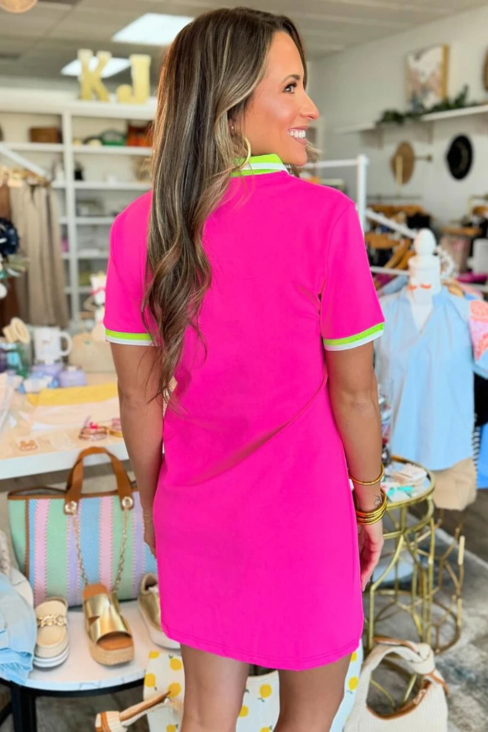 Neon Pink Contrast Trim T-Shirt Dress