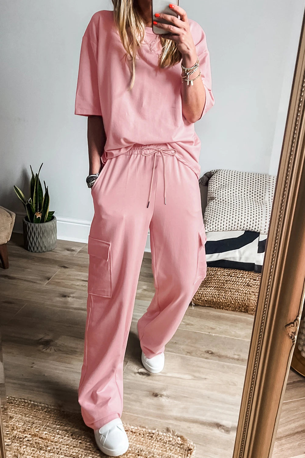 Baby Pink T-Shirt & Cargo Pant Set