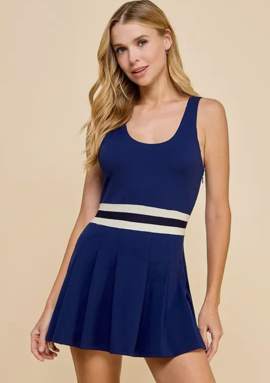 Navy Scoop Neckline Athletic Dress