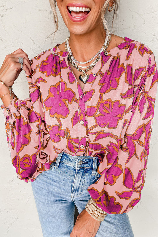 Pink Floral Batwing Sleeve Top