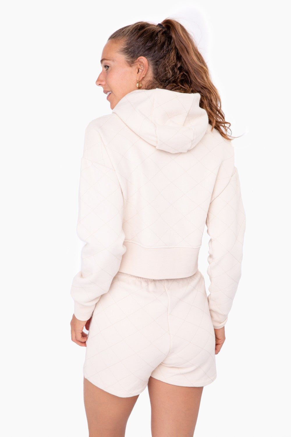Quilted Drawstring Hoodie - Cream