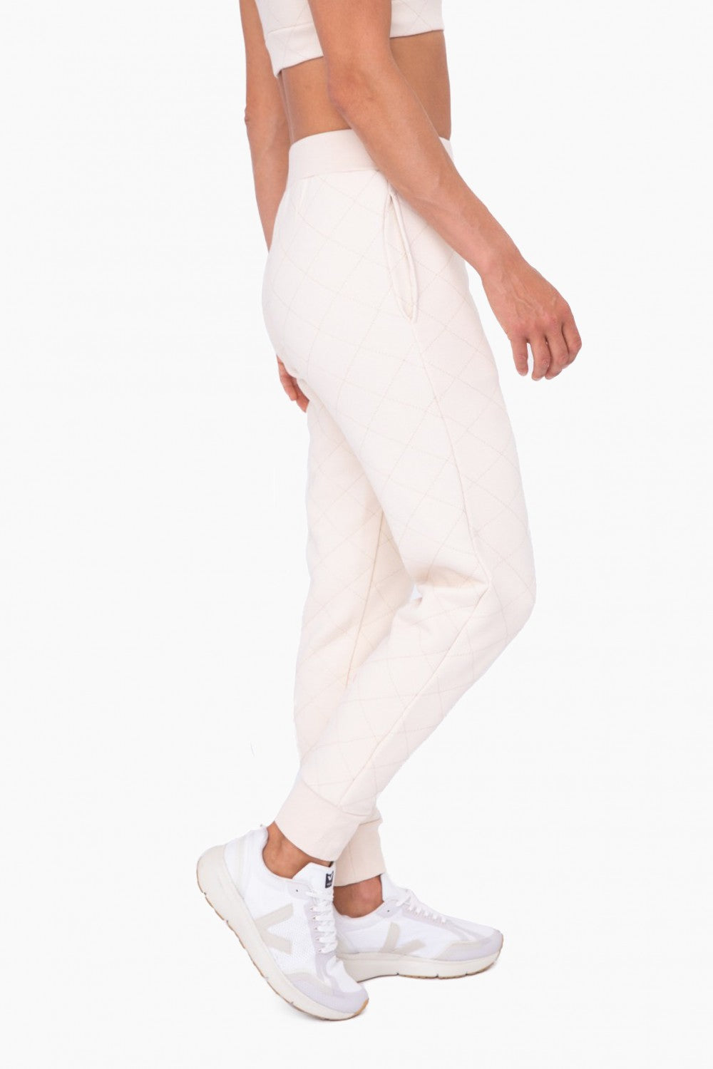 Quilted High Waisted Joggers - Cream