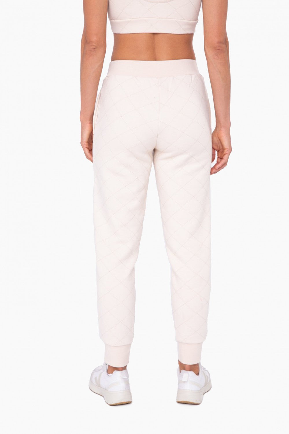 Quilted High Waisted Joggers - Cream