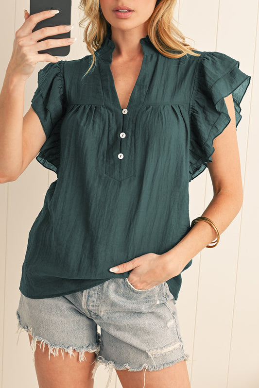 Deep Green Ruffle Sleeve Top