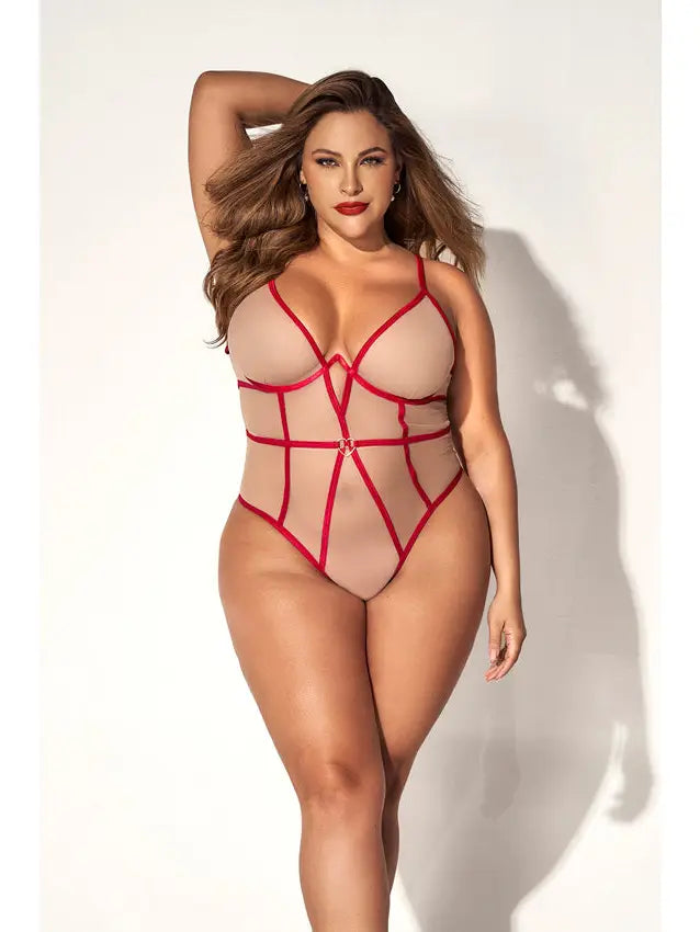 Red & Nude Curvy Bodysuit